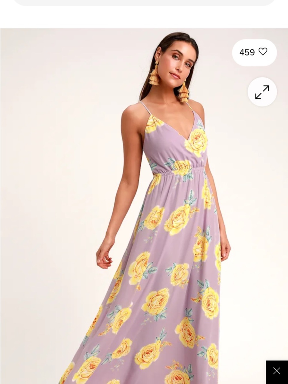 Lulu's Lavender Maxi Dress with Yellow Rose Print